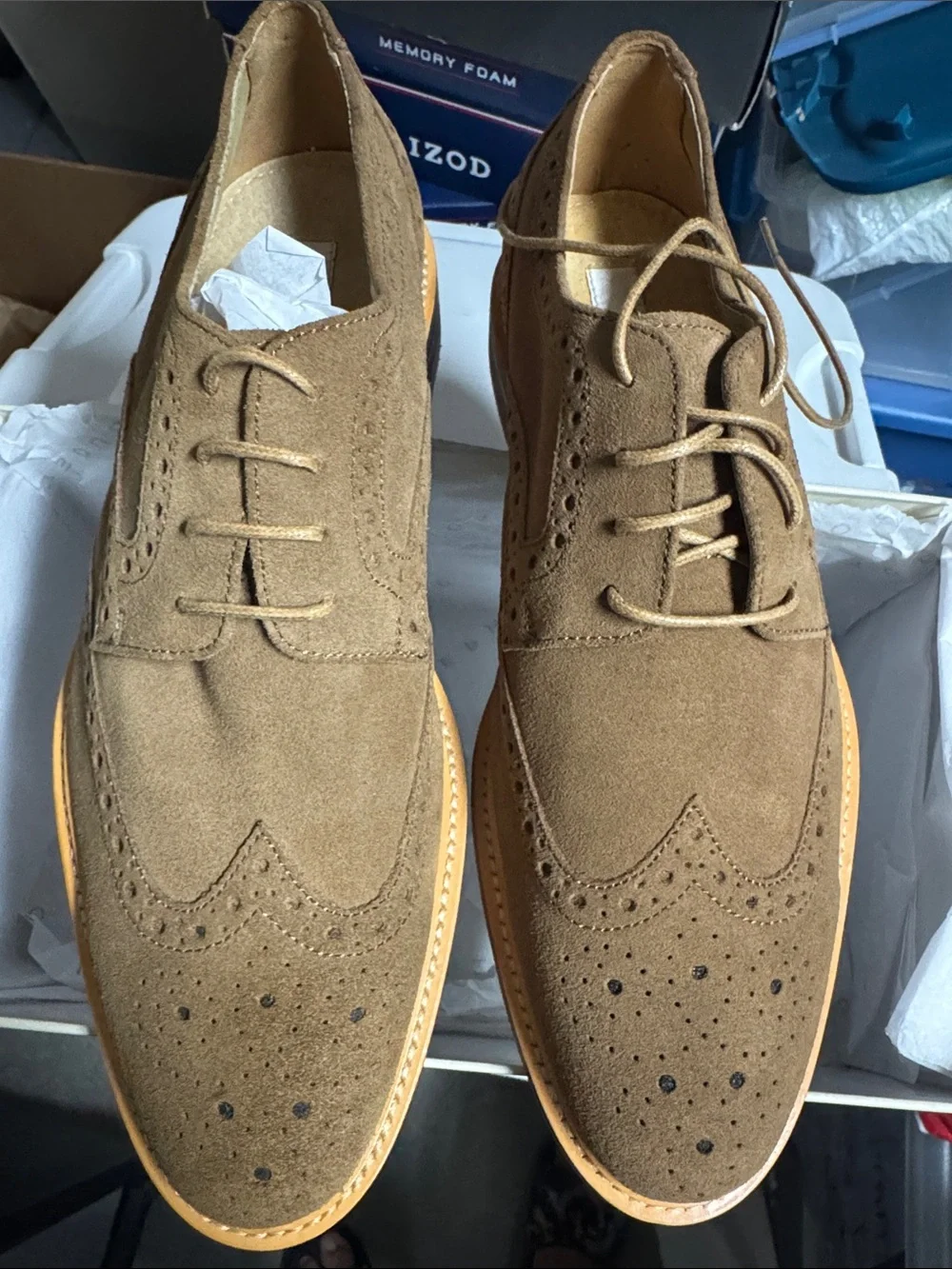 Joseph Abboud Men's Tan Suede Wingtip Derby Shoes